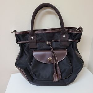 Lancel Paris Leather Trim Canvas Handbag